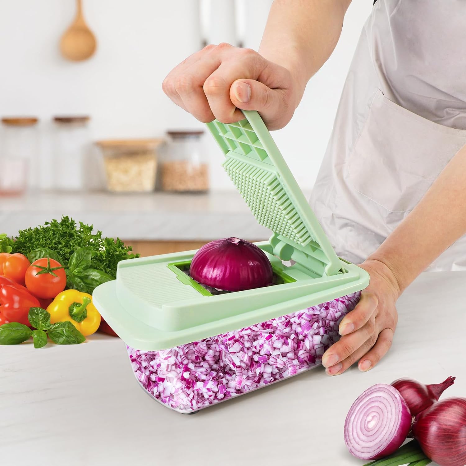 Skiennix 16-in-1 Vegetable Chopper - Multifunctional Kitchen Gadget with 8 Blades & Container for Easy Food Prep