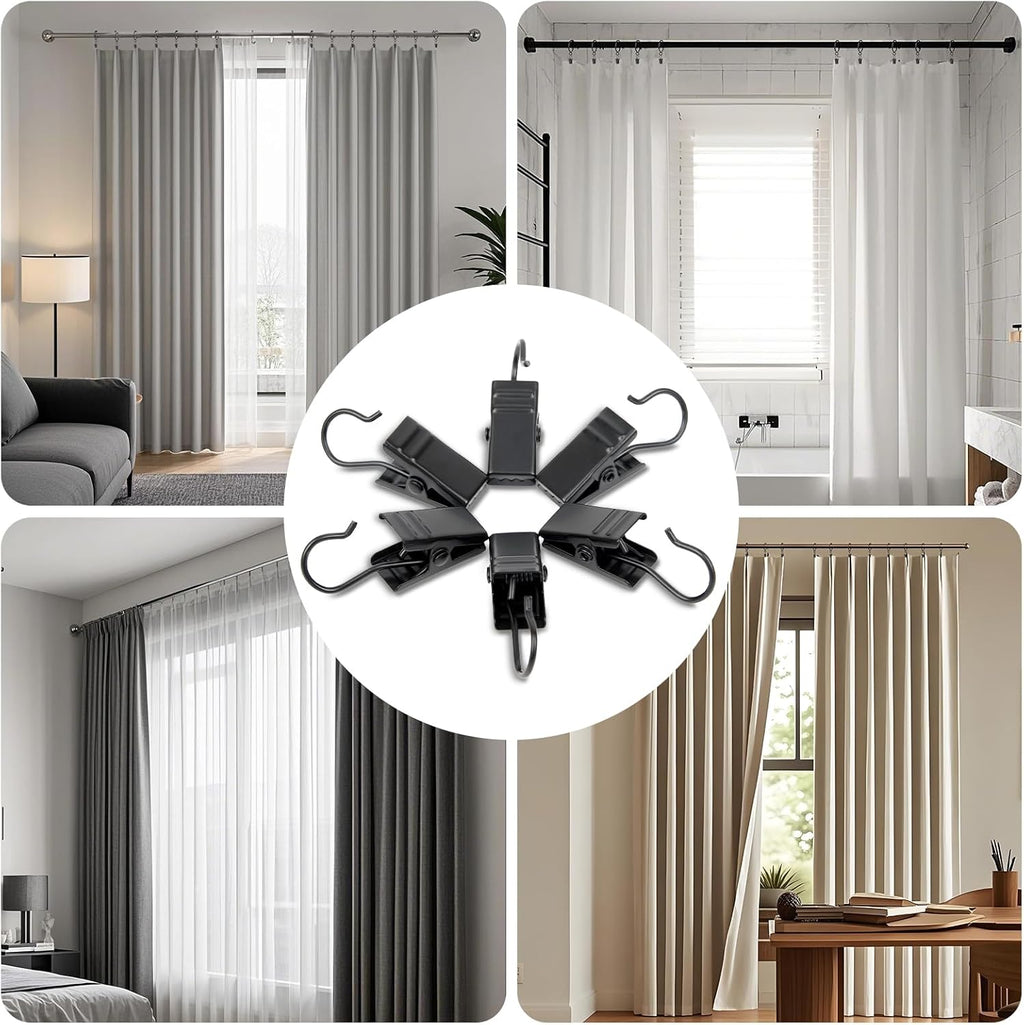 Skiennix Curtain Clips Hooks - 100 Pack Stainless Steel Drapery Clips for String Lights & Decorations | Black