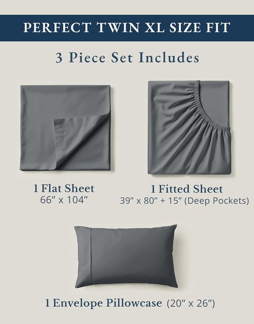LANE LINEN Twin XL Sheets Set - 100% Organic Cotton, Crisp Percale, Fade Resistant | Charcoal Color