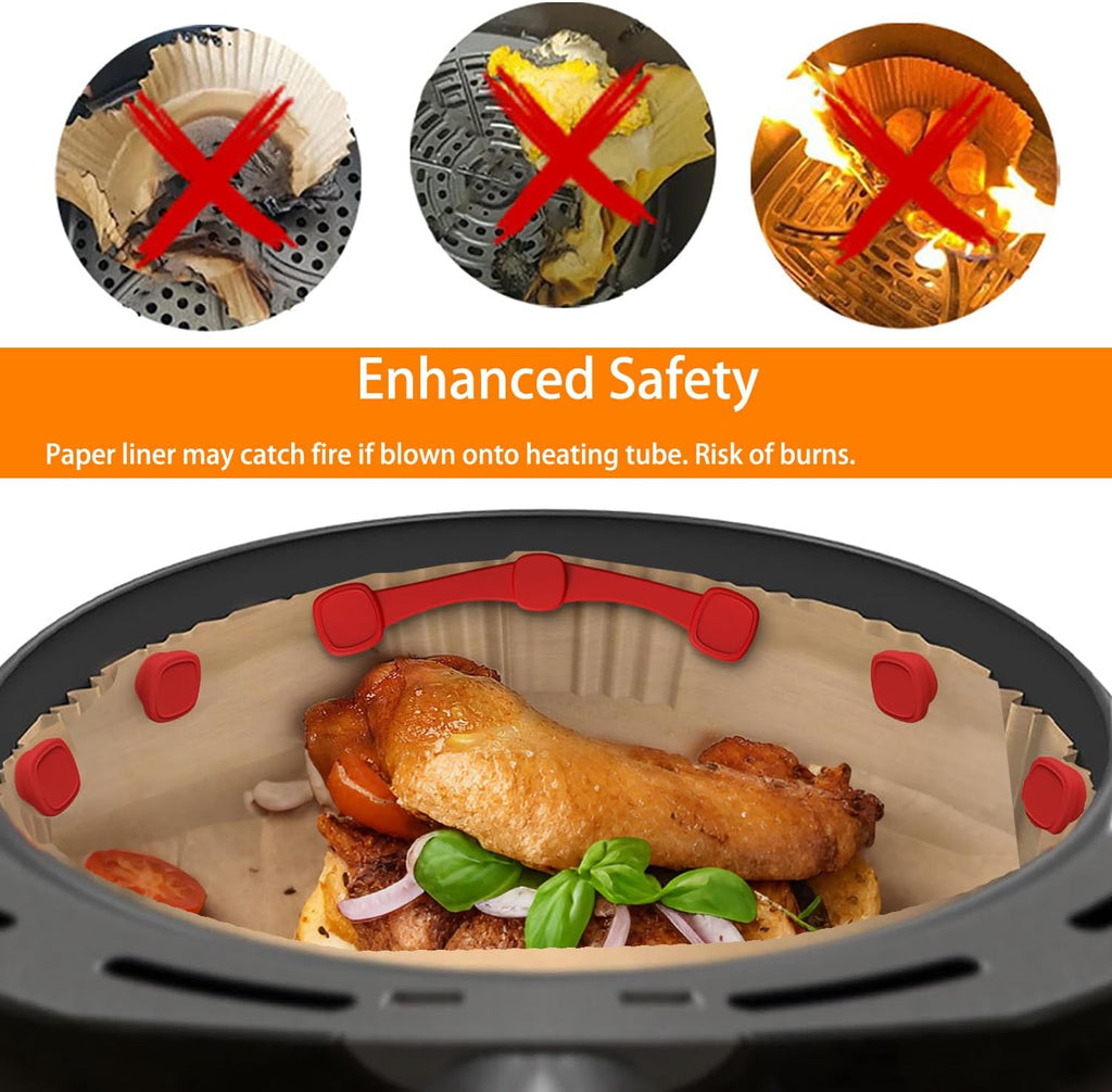 Skiennix Air Fryer Magnets - High-Temp Resistant Silicone Buckles for Parchment Paper Liners | 12 Pcs, Red