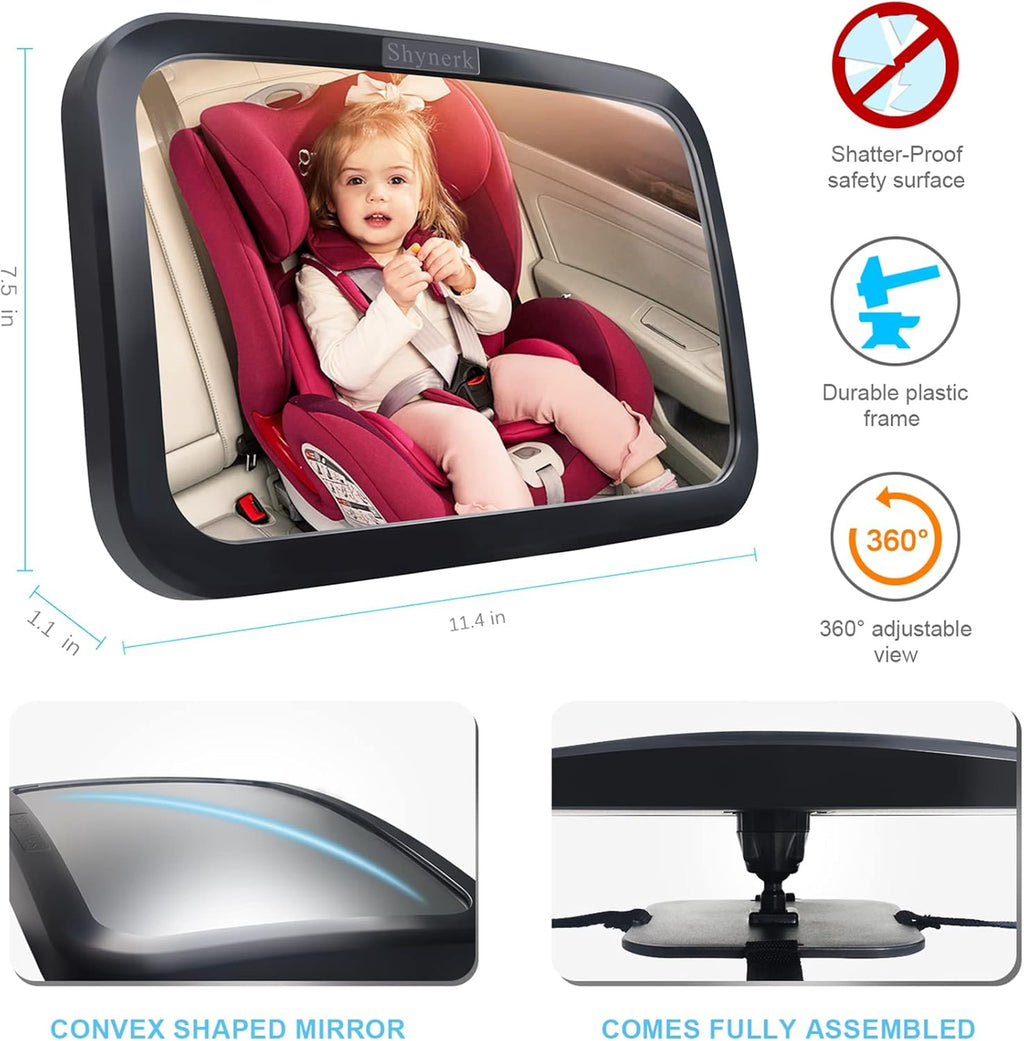Shynerk Baby Car Mirror - Safety Rear-Facing Infant Seat Mirror with 360° Rotation & Shatterproof Design