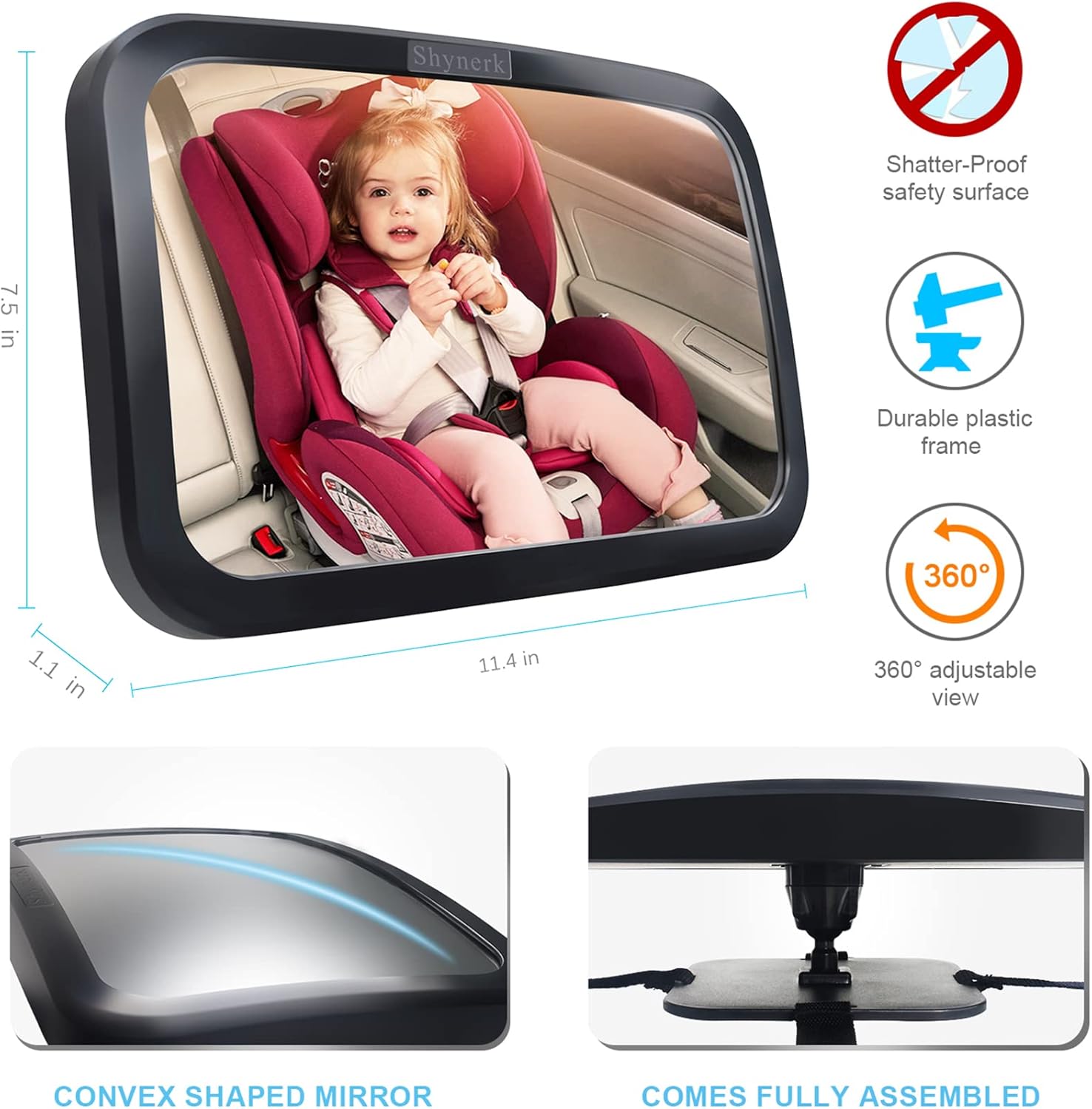 Shynerk Baby Car Mirror - Safety Rear-Facing Infant Seat Mirror with 360° Rotation & Shatterproof Design