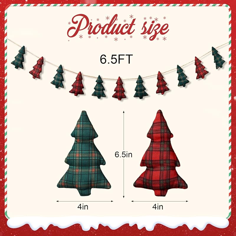 Christmas Garland Banner with Red & Green Plaid Trees for Mantle - Farmhouse Decor