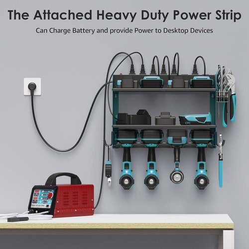 CCCEI Modular Power Tool Organizer - Wall Mount Charging Station & Heavy Duty Rack | Navy Blue, 2 Pack