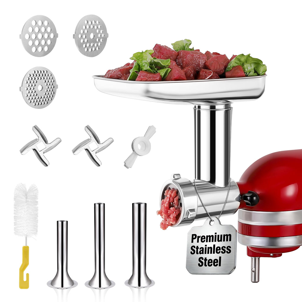 Stainless Steel Meat Grinder Attachments for KitchenAid Mixers, Metal Food Grinder, Sausage Stuffer, Dishwasher Safe Accessory Suitable for Kitchen Aid by Rafbar, 82207R