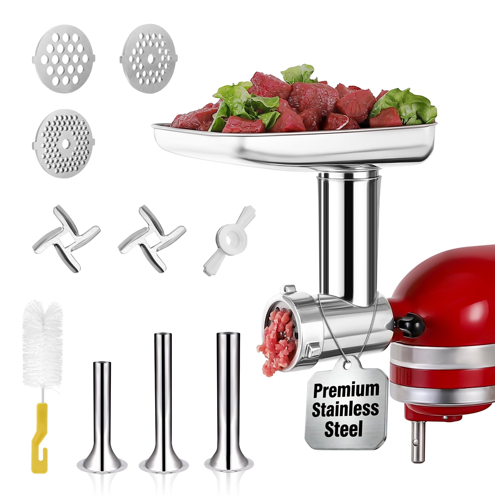 Stainless Steel Meat Grinder Attachments for KitchenAid Mixers, Metal Food Grinder, Sausage Stuffer, Dishwasher Safe Accessory Suitable for Kitchen Aid by Rafbar, 82207R