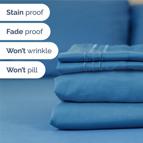 Comfy Breathable Cooling Bed Sheets Set by [Brand Name] - Full Size 4 Piece Luxury Bedding - Soft, Wrinkle-Free, Deep Pockets - Denim Blue