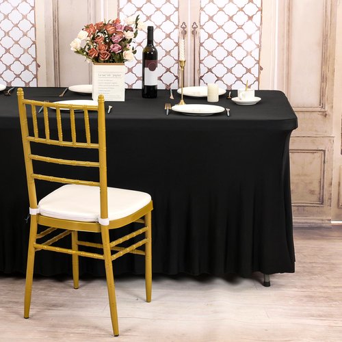 4 Pack 6Ft Spandex Table Skirts Black Stretch Tablecloth with Skirt for 6 Foot Rectangle Tables, One-Piece Wrinkle Resistant Fitted Stretchable Table Covers for Wedding Party Banquet Trade Show