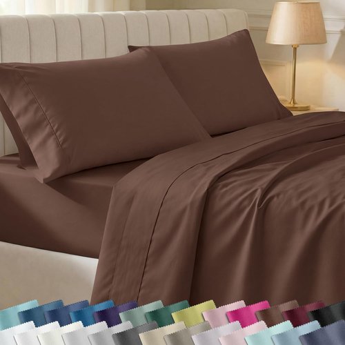 California Design Den Twin XL Bed Sheets Set - 100% Cotton, 400 Thread Count, Silky Smooth - Espresso Chocolate Brown