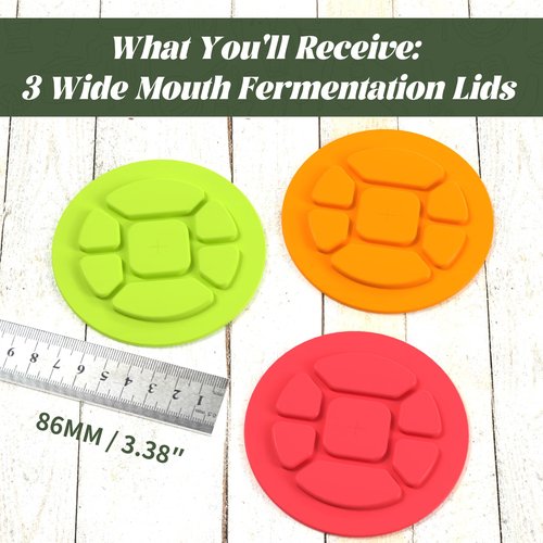 Garden to Jar Fermenting: 3-Pack Wide Mouth Fermentation Lids (86mm) for Ball & Kerr Mason Jars | Self-Burping Airlock Lids for Sauerkraut, Kimchi & Preserving Harvests