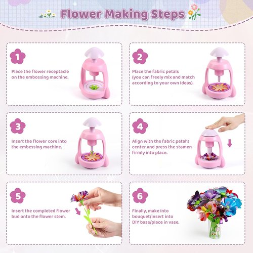 Bsgifts DIY Flower Press Kit - Creative Fabric Flower Making Toy for Kids Ages 3-12 | Perfect Arts & Crafts Gift