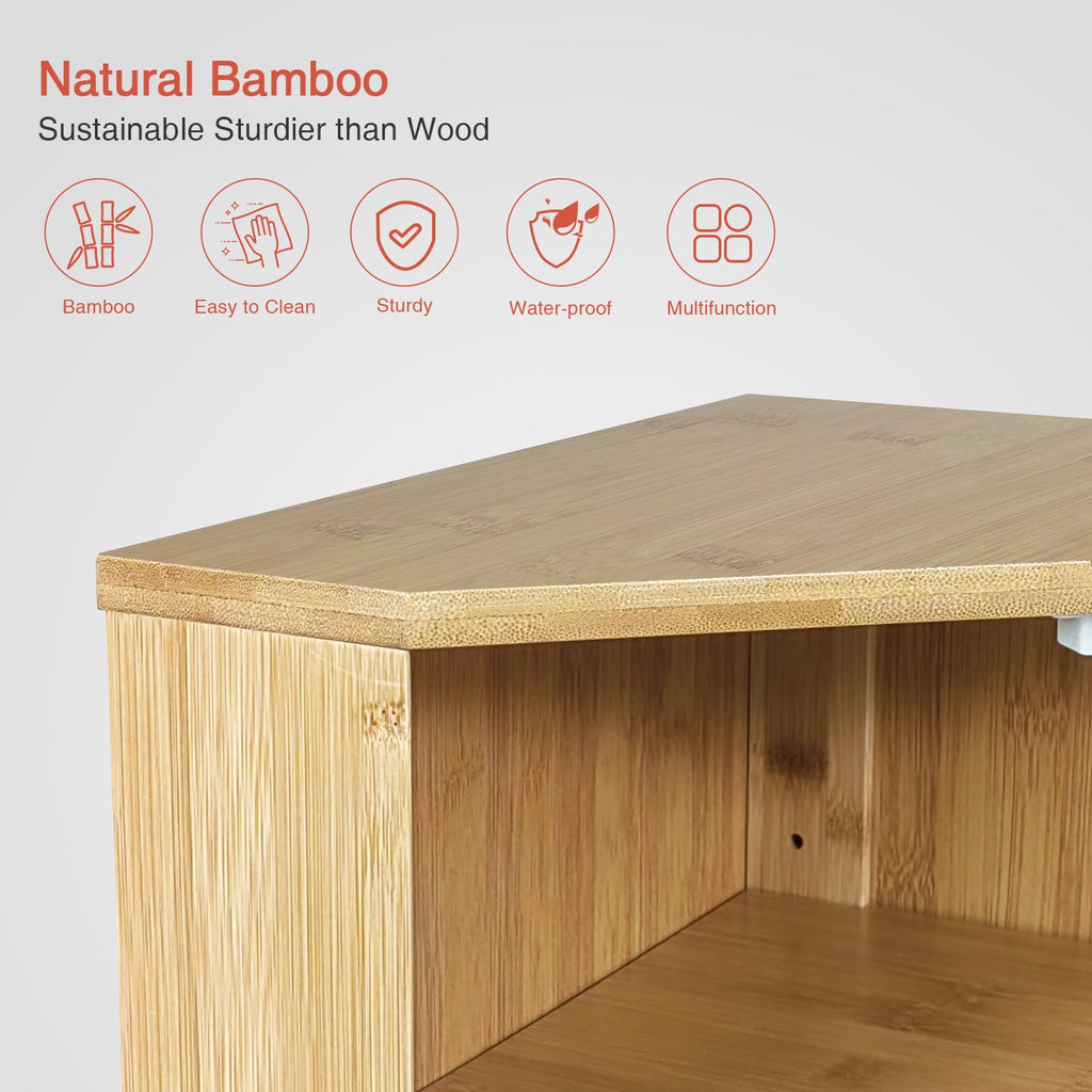 Goozii Bamboo Corner Bread Box for Kitchen Counter, 2 Tier Bread Keeper Wooden Round, Farmhouse Bread Storage Bin for Kitchen Countertop, Counter Organizer for Bread, Cup, Fruit, Spice, Snack