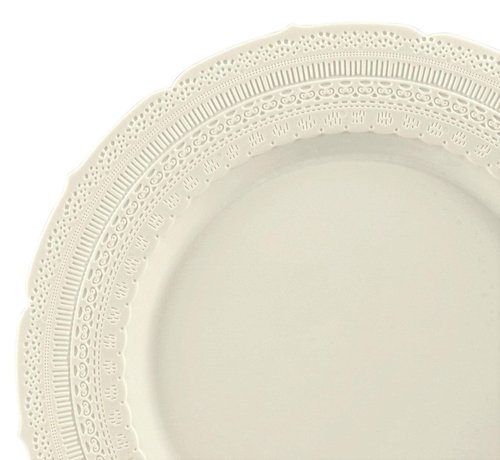 OCCASIONS 80 Ivory Wedding Plates (40 Guests), China-Look Chateau Design, Heavy Duty 40x11" Dinner + 40x8.25" Salad, Disposable Reusable for Bridal Shower Reception (Chateau Ivory)