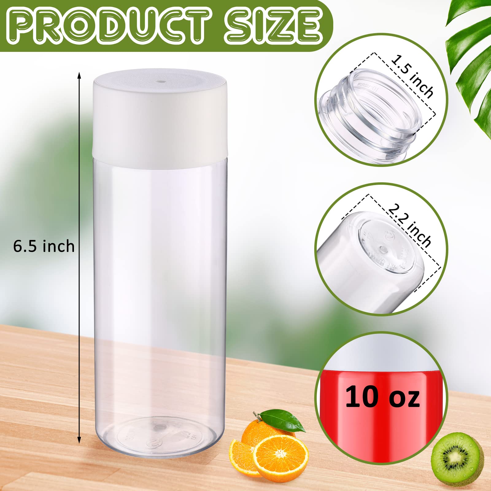 Yinder 50 Pack Plastic Juice Bottles Sensory Empty with Lids 10 oz Bulk Reusable Clear Bottles with Caps Smoothie Ideal for Sensory Crafts(White)