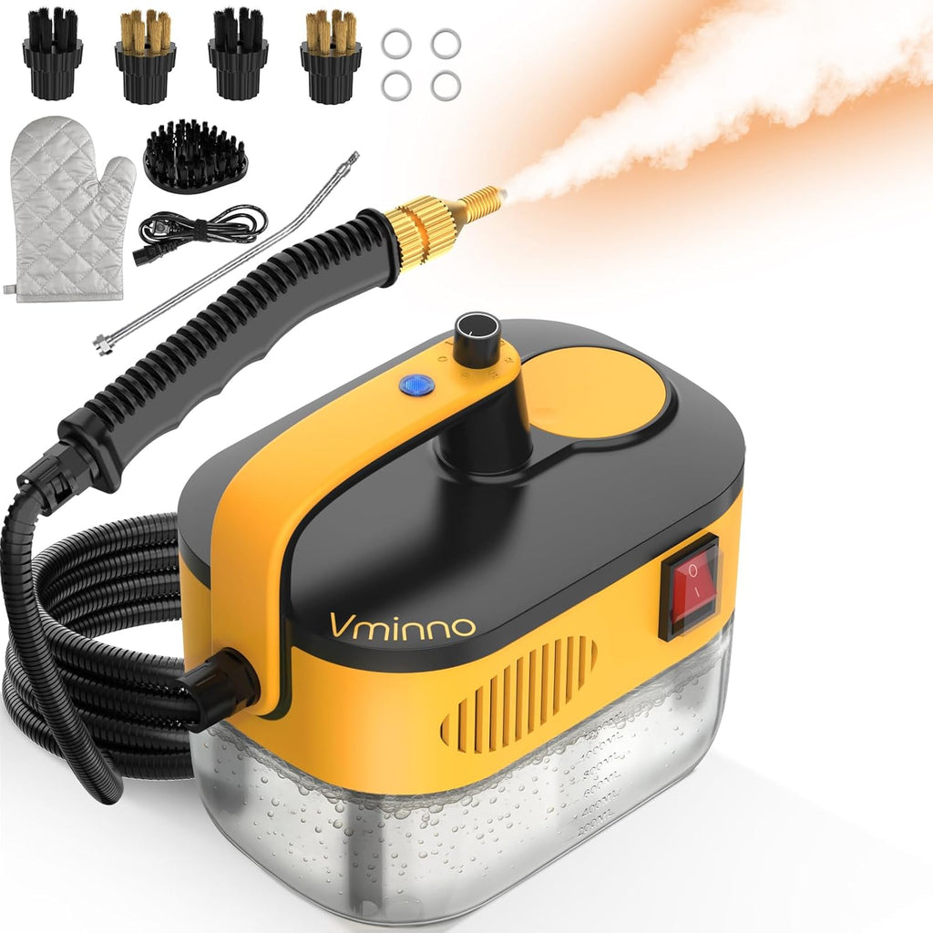 Skiennix Heavy Duty Steam Cleaner - Fast Heating 1.2L Tank | 6-Level Adjustable Portable Steamer with 11 Accessories for Home, Car, Tile, and Grout Cleaning (Yellow)