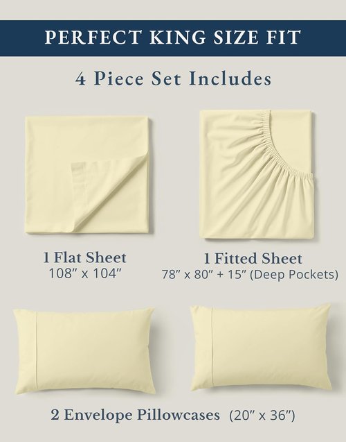 LANE LINEN 100% Organic Cotton King Size Bed Sheets - Soft, Comfy & Fully Elasticized - 15" Deep Pocket in Vanilla