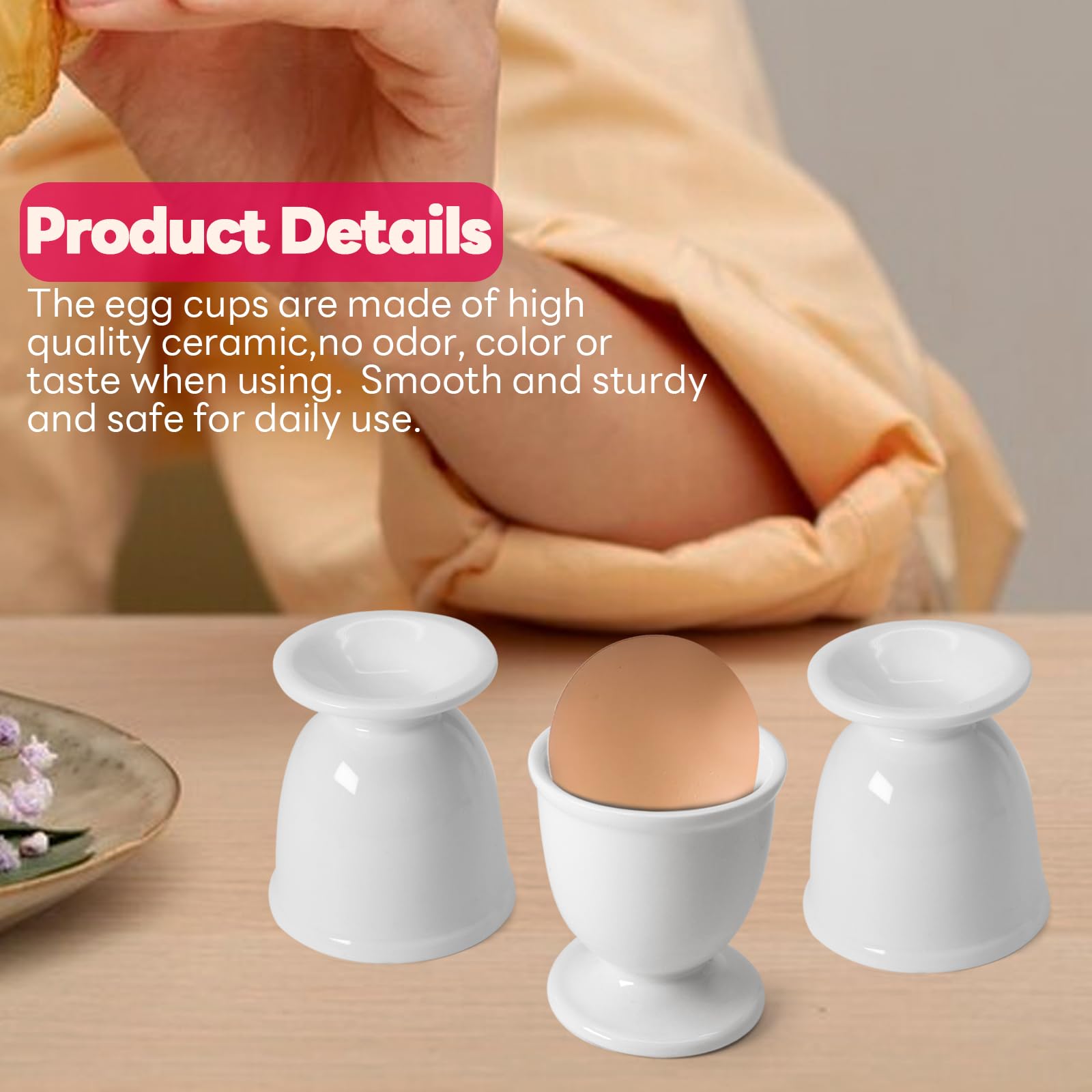 vibedor 2 Pcs Ceramic Egg Stand Holders, Porcelain Egg Holders White Egg Cups for Soft Boiled Eggs in Kitchen, Restaurant for Breakfast and Party Dinning