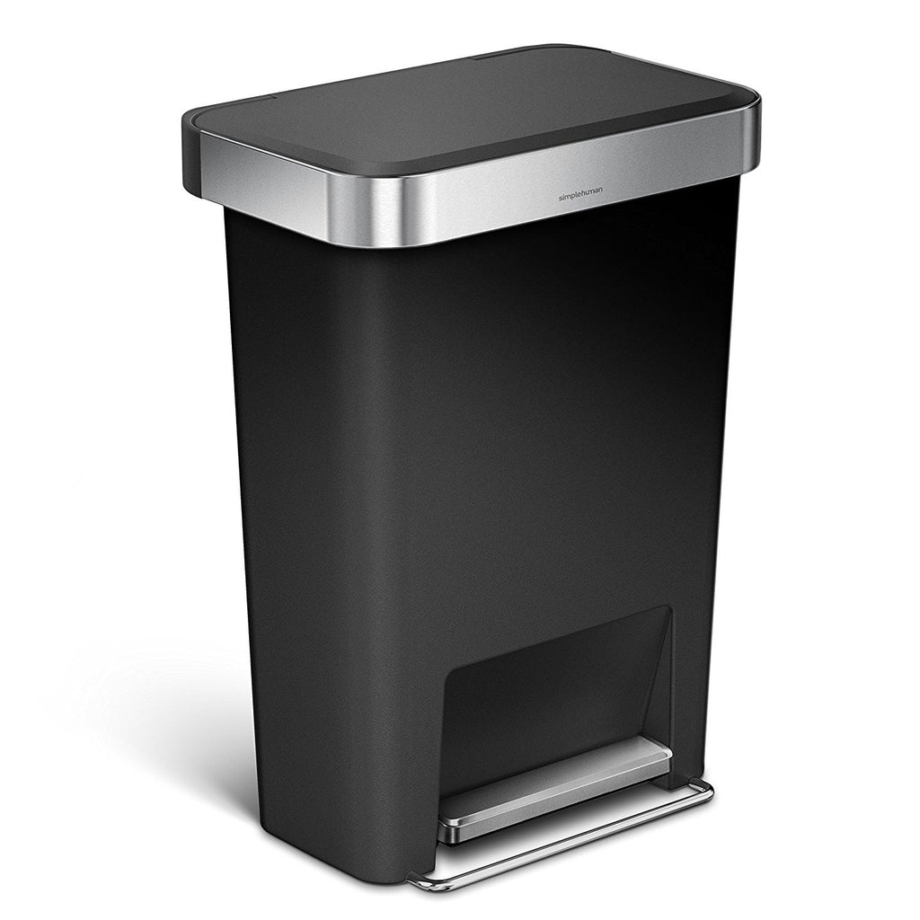 simplehuman Hybrid Step Can, 45L / 12 Gallon Rectangular Kitchen Trash Can, Liner Rim System, Liner Pocket®, 150,000-Step Pedal, Lid Shox® Silent Close, Black Plastic