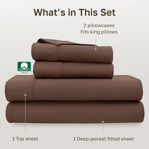 California Design Den King Size Bed Sheets Set - 100% Cotton, 400 Thread Count, Silky Smooth Sateen - Espresso Chocolate Brown