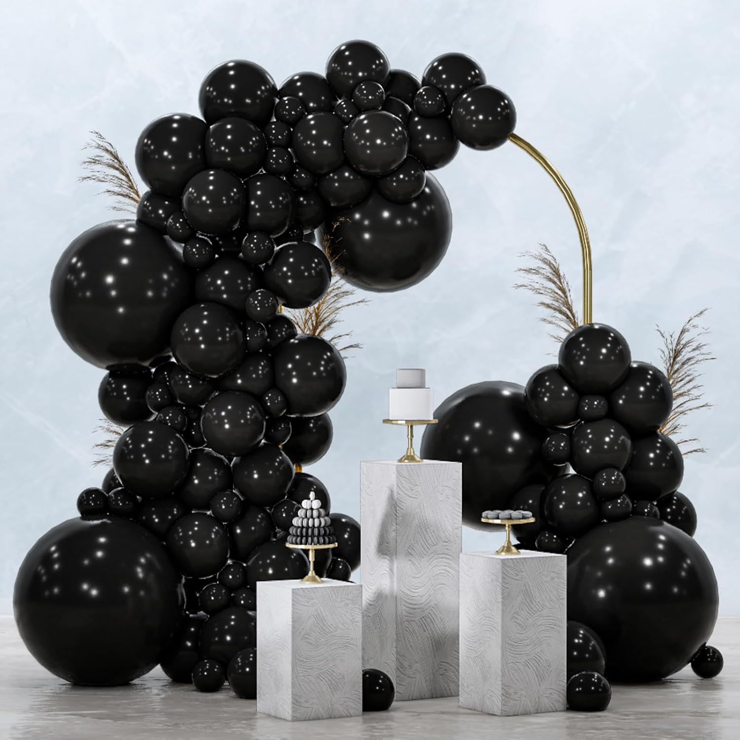 PartyWoo Black Balloons - 100 Pcs Assorted Sizes for Baby Showers, Birthdays & Anniversaries | Black Arch Kit