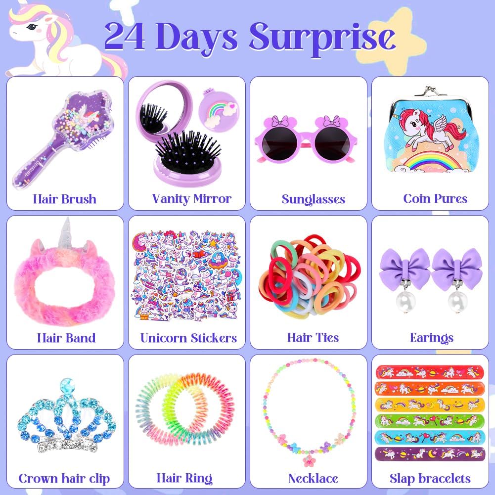 Advent Calendar 2025 | Girls' Unicorn Surprise Gift Box with Hair Accessories & Jewelry