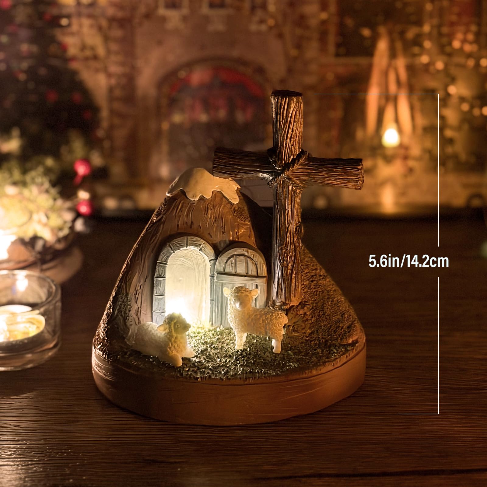 Giunn Tomb Easter Scene and Christian Cross Decoration, He is Risen Tomb Sculpture, Jesus Easter Decor, Jesus Nativity Scene Decoration for Religious Decorations, Home Office Tabletop, Shelf Decor