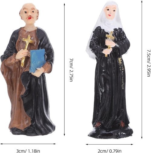 Alipis Resin Nun and Priest Sculptures - Miniature Catholic Ornaments for Table Decor | 2pcs Set