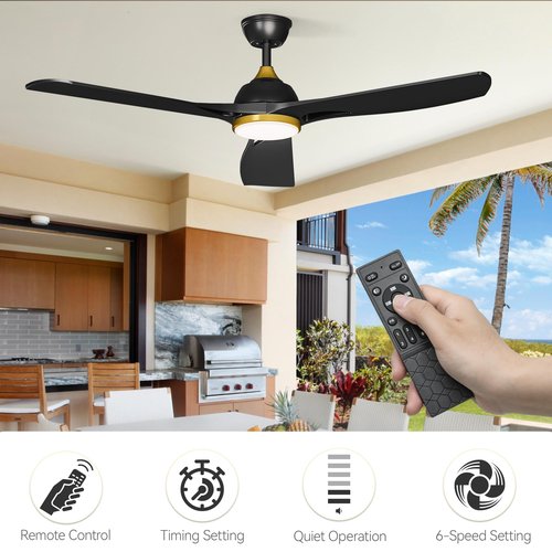 DWVO 56 Inch Ceiling Fans with Lights, Smart Ceiling Fan with APP and Remote Control, 3CCT Dimmable LED, 6-Speed Reversible Quiet DC Motor for Living Room, Bedroom, Dining Room - Black