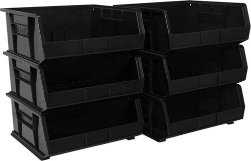 Akro-Mils Plastic Storage Bins - Space-Saving Stackable Organizers for Garage & Pantry | 15" x 16" x 7", Black, 6-Pack