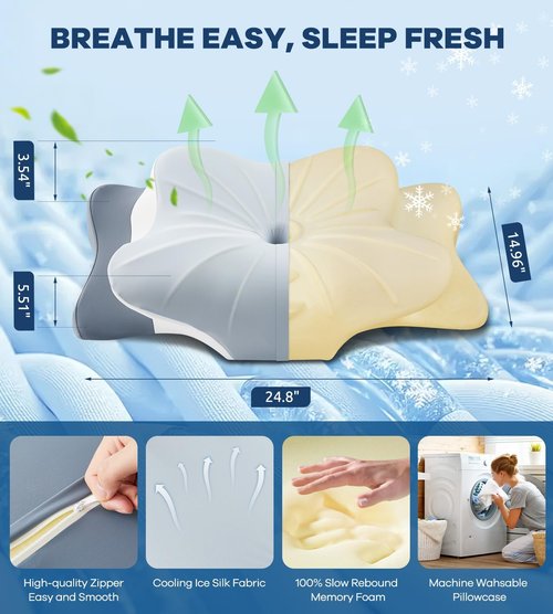 DONAMA Cervical Pillow for Neck and Shoulder,Contour Memory Foam Pillow,Ergonomic Neck Support Pillow for Side Back Stomach Sleepers with Pillowcase