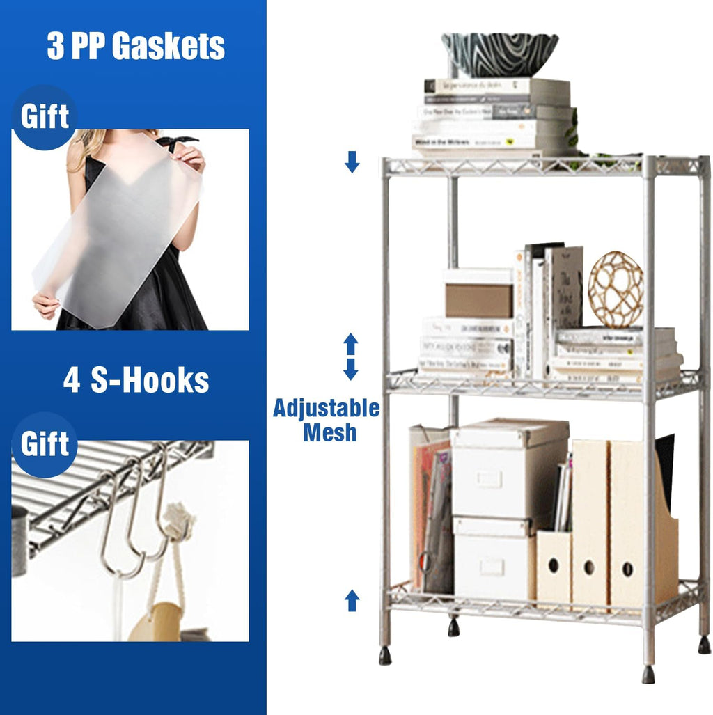 3-Tier Wire Shelving Unit - Heavy-Duty Steel Storage Shelves | 1000 lbs Capacity, Adjustable for Kitchen & Garage
