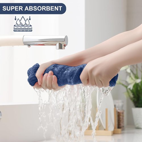 Homaxy Kitchen Towels Set - Ultra Soft 100% Cotton Dishcloths | 8-Piece Assortment in Navy Blue