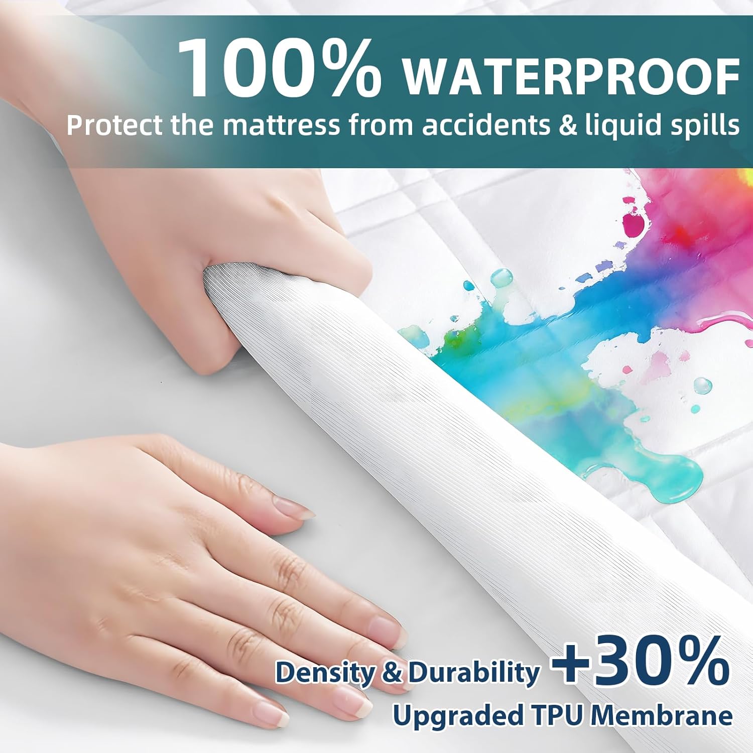 Skiennix Waterproof Mattress Protector - Soft Noiseless Bed Cover for Queen Size | Deep Pocket, Washable, White