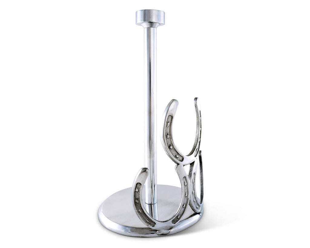Arthur Court Aluminum Horseshoe Western Cowboy Decorative Countertop Paper Towel Holder Standing 12.5 inch Tall