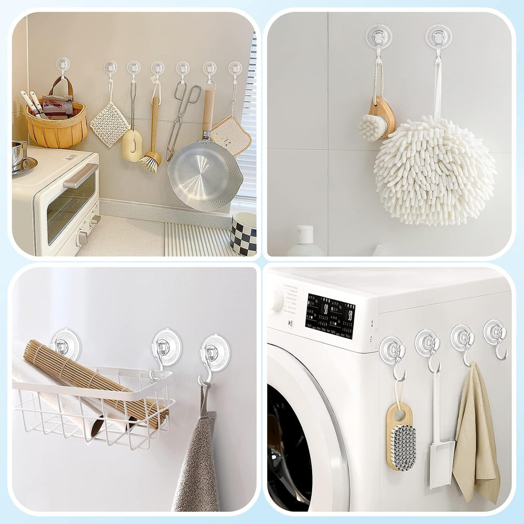 VIS'V Suction Cup Hooks - Heavy Duty Removable Shower Hooks | Clear, 4 Pack with Wipes