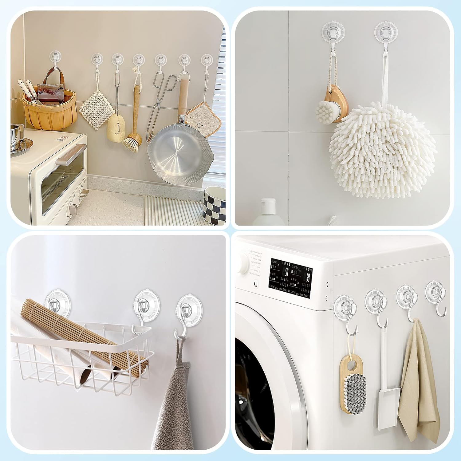 VIS'V Suction Cup Hooks - Heavy Duty Removable Shower Hooks | Clear, 4 Pack with Wipes