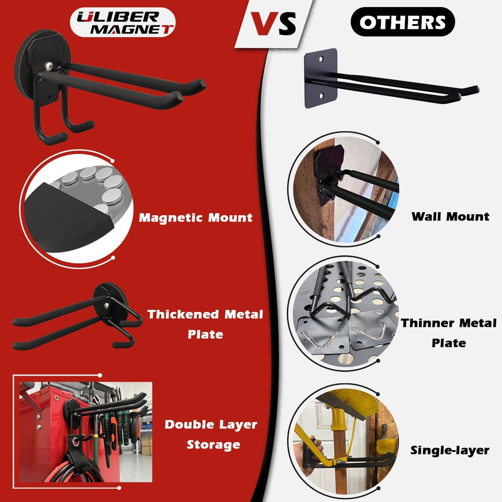 ULIBERMAGNET Heavy Duty Magnetic Hooks - Double Layer Storage Solution for Tools & Cables | 2-Pack, 3.46-Inch