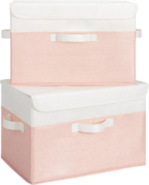Granny Says Storage Baskets - Decorative Foldable Storage Boxes with Lids | Pink 2-Pack for Closet Organization