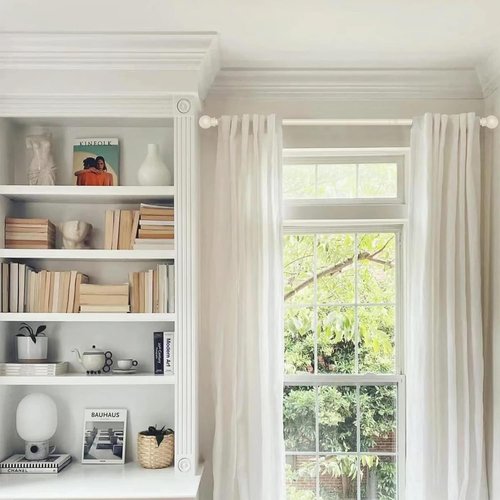GXOACKJ Decorative Curtain Rods - Heavy Duty Metal, Ivory White, 32-62 Inch with Brackets