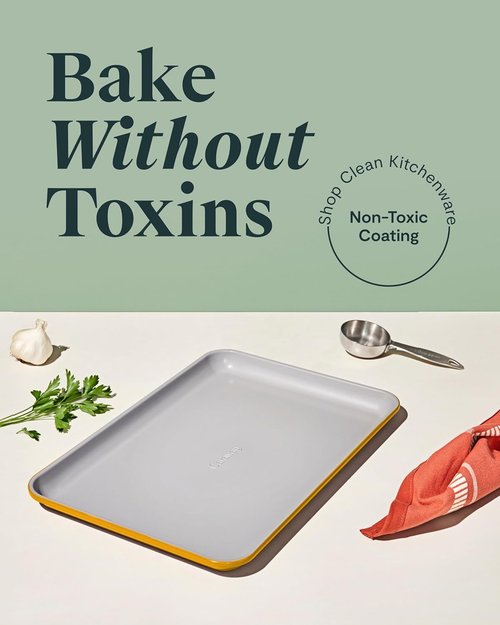 Caraway Non-Stick Ceramic Baking Sheet - Naturally Slick & Non-Toxic - Perfect for Baking & Roasting - Medium (15" x 10") - Marigold
