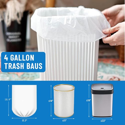 LainNeala Small Trash Bags - 4 Gallon, 100 Count Unscented Mini Garbage Can Liners | White Bathroom Bags