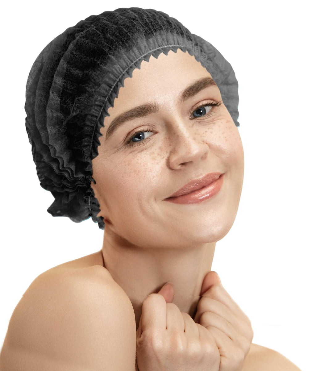 Medical Nation Hair Net, Disposable Pleated Hair Nets |Black, 1000 Count| Bouffant Hair Cap Hair Nets for Food Service, Medical Use - 21" Hairnets for Women & Men - Latex Free with Elastic Band, Black
