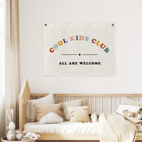 HubbgDesign Cool Kids Club Canvas Banner, Cool Kids Club Wall Hanging, Nursery Room Flag Banner, Playroom Tapestry, Children Wall Art Bedroom, Playroom Decor Childhood (24x36inch)