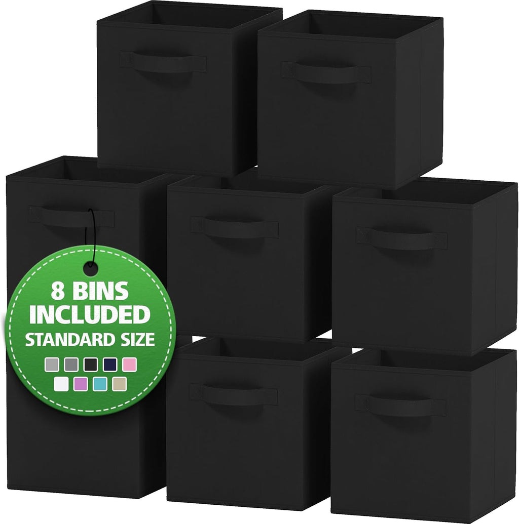 Storage Cubes by [Brand Name] - Pack of 8 Collapsible Fabric Storage Bins with Dual Handles | 10.5x10.5x11 (Black)