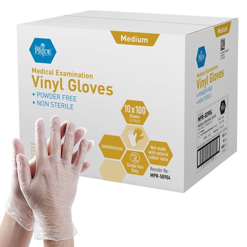 MED PRIDE Clear Vinyl Exam Gloves Medium 1000 Count Latex-Free Ultra Strong Disposable Powder-Free Plastic Gloves for Healthcare and Food Service Use