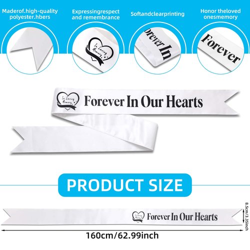 Elegant Funeral Wreath Sash – Funeral Sash Memorial Wreath Sash Funeral Ribbon Celebration,Forever in Our Hearts Memorial Ribbon for Graves & Wreaths (White)