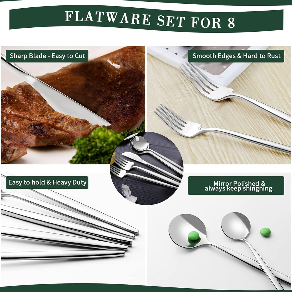 CEKEE 40-Piece Stainless Steel Silverware Set - Flatware Cutlery for 8 | Mirror Polished & Dishwasher Safe
