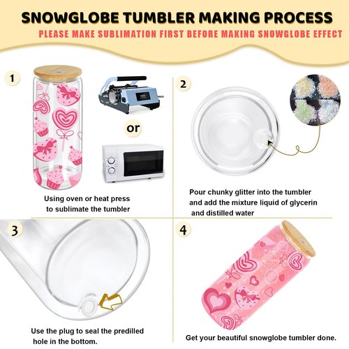 Maucircol 20 Oz Snow Globe Tumbler, 6 Pack Pre-Drilled Sublimation Glass Cup For Glitter Snow Globe Diy, Double Wall Sublimation Glass Tumbler
