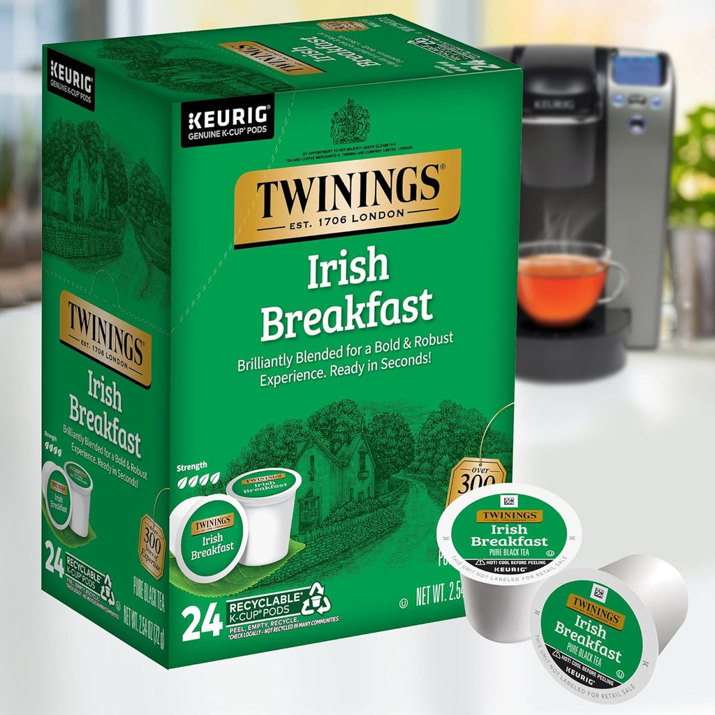 Twinings Irish Breakfast Tea K-Cup Pods for Keurig, Caffeinated Black Tea, Robust, Strong, Bold Flavour, 24 Count (Pack of 2), Enjoy Hot or Iced