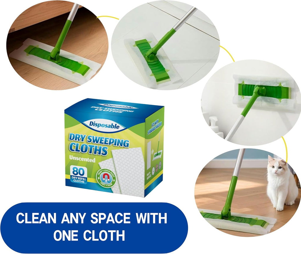 Skiennix Disposable Mop Refills - 80 Pack Floor Dust Cloths for Swiffer Standard Sweeper